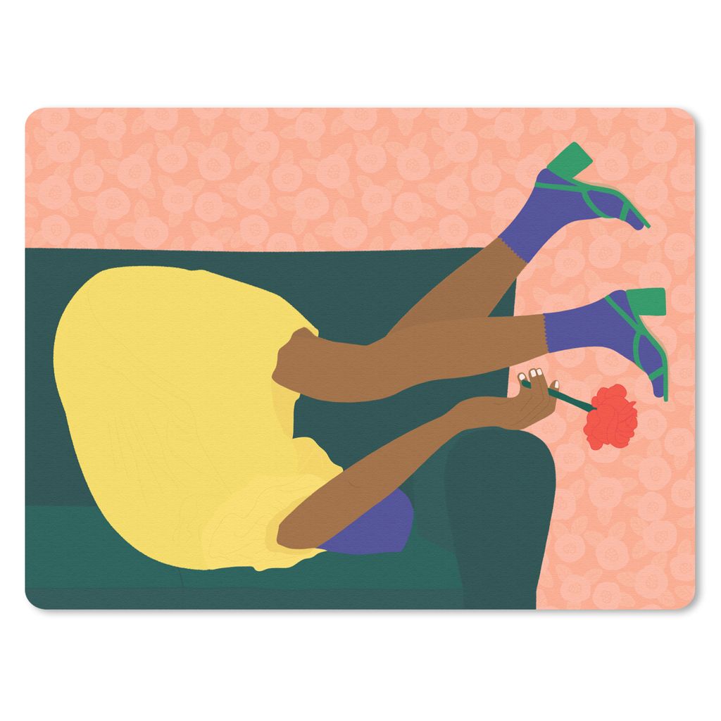 MuchoWow Mauspad Mousepad Frau - Blumen - Retro 23x19 cm - Mousepads - Maus Mat - Pad - Mausunterlage - Schreibtischunterlage - Mauspad