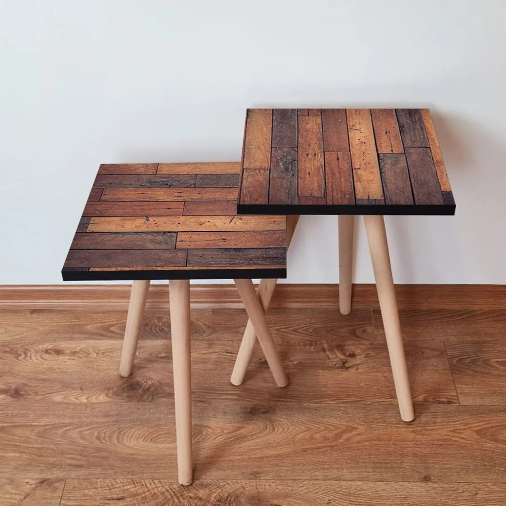 Table Gigogne Gain de Place Marron pour Petit Salon et Studio - 2 Pcs