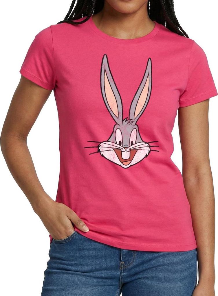 Spreadshirt Looney Tunes Bugs Bunny Kopf Vintage Frauen T-Shirt, M, Azalea