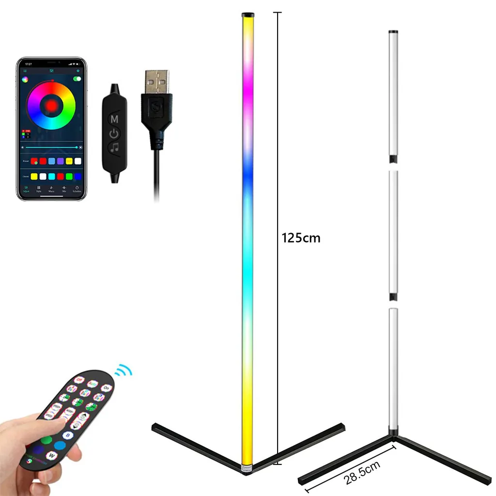 Lampadaire Smart LED Dimmable 125cm avec App et Télécommande pour Salon