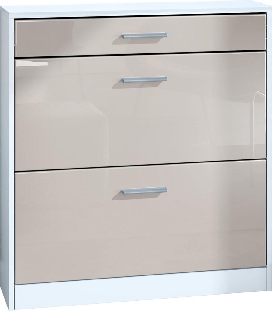 InnoFurn Schuhschrank Roma Schmal mit 2 Klappen und 1 Schublade, Platzsparender Schuhkipper Flurschrank für Diele Flur Garderobe, Weiß matt/Sandg...