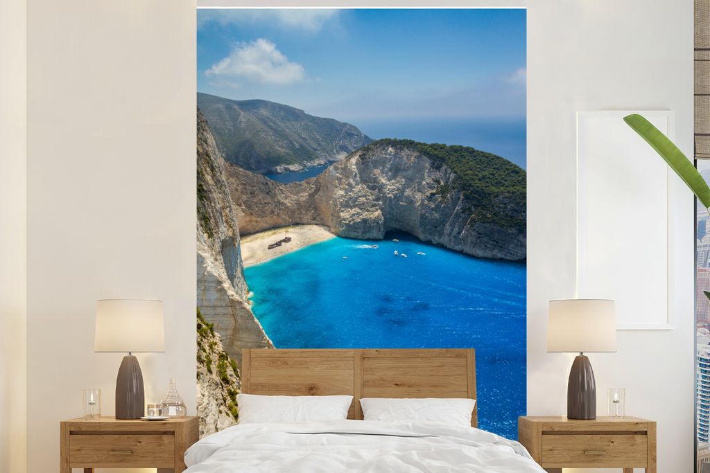 MuchoWow Fototapete für Wohnzimmer oder Schlafzimmer Wandtapete Vinyl Motivtapete Der Strand von Navagio auf Zakynthos - 145x220 cm - Wanddekora...