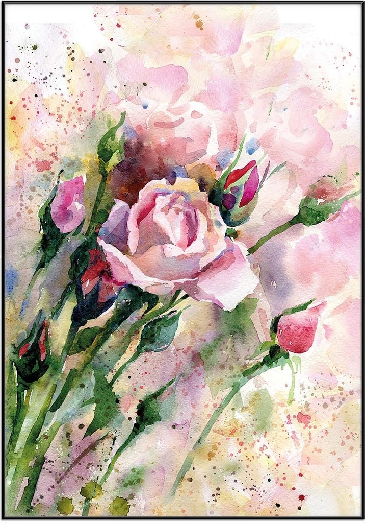 Wallario Wandbild Abstraktes Blumenbuket, Größe: 70,30 x 100,30 cm, Poster mit schwarzem Aluminiumrahmen