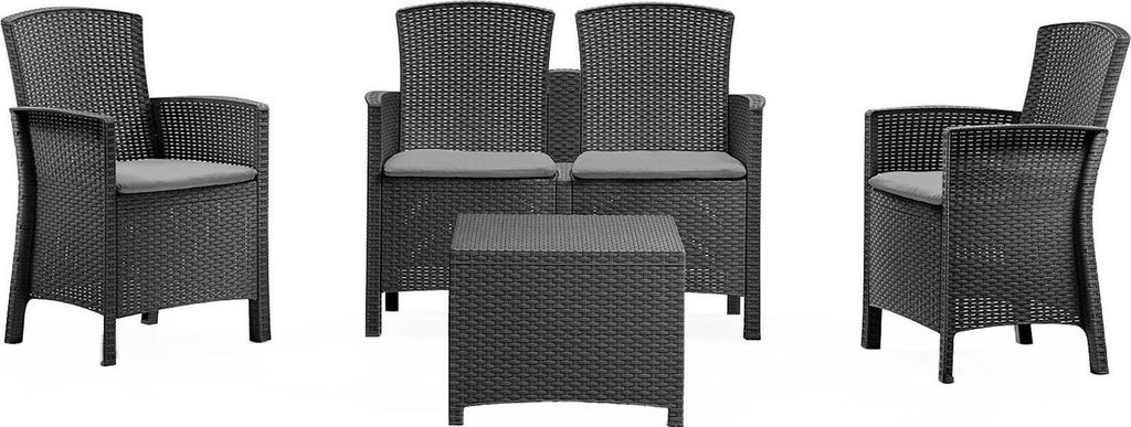 Lounge-Set für den Außenbereich Dmorat, Gartenmöbel-Set mit Kissen, Lounge-Set für den Innenbereich in Rattan-Optik, 100 % Italy, Anthrazit