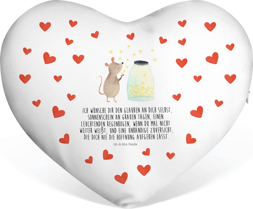 Mr. & Mrs. Panda Dekokissen Maus Sterne - Weiß - Geschenk, Herz Kissen, Herzkissen, Träume, Liebe, Hoffnung, Sofakissen, Geburt, Lustige Sprüche...