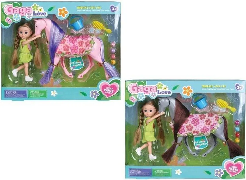 Poupée avec cheval et accessoires de pansage - Kit Équitation 30 cm