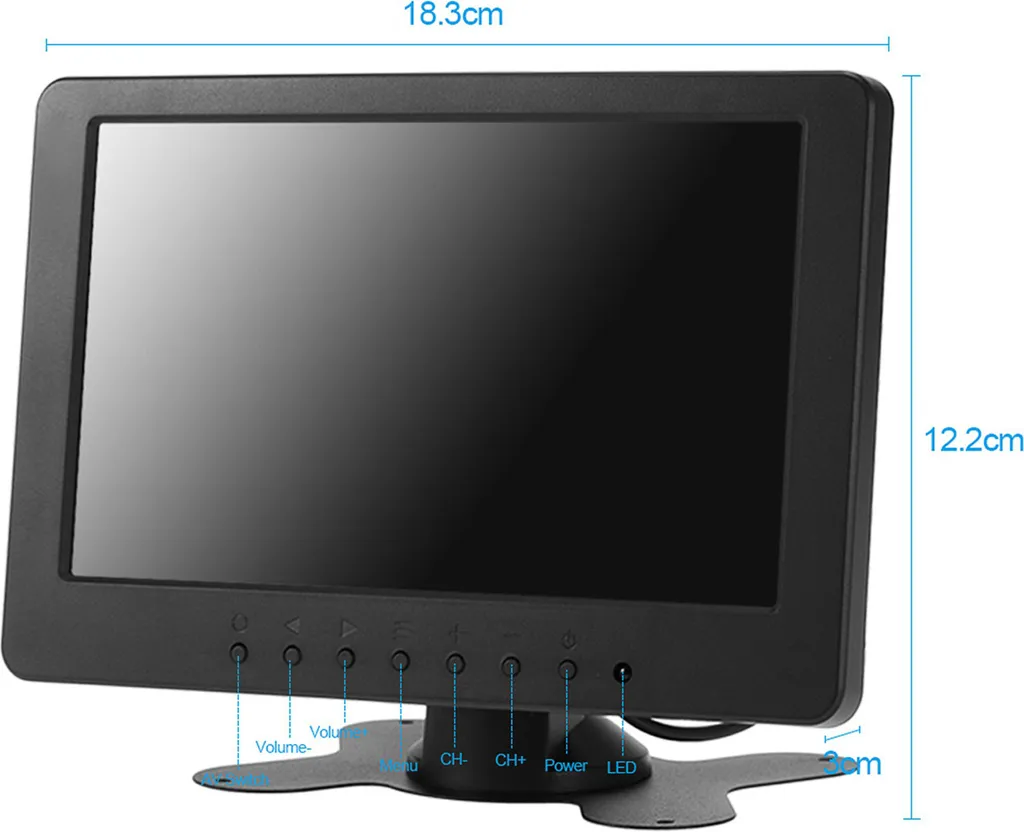 Monitor 7 Pollici per Camper e Auto - HD 1024x600 LCD BNC AV Video - 2