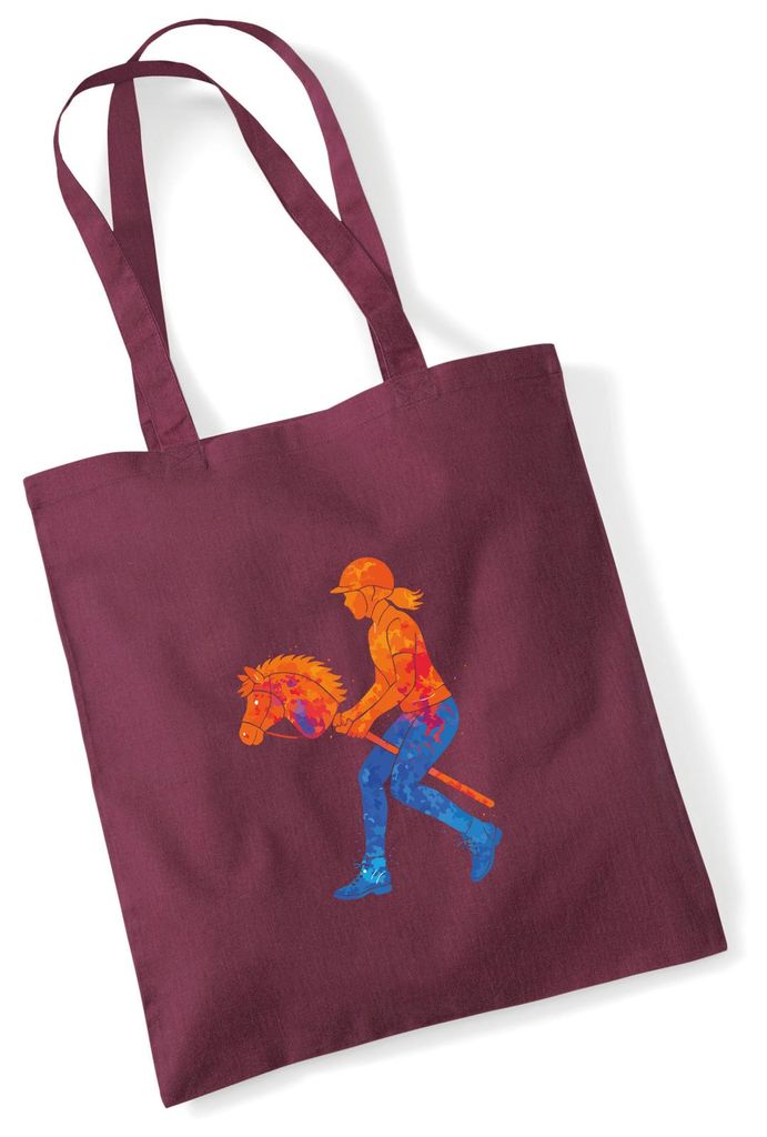 Huuraa Jutebeutel Hobby Horsing bunte Silhouette 10 Liter Burgundy Baumwolle Tasche Geschenkidee