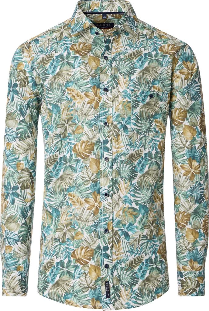 CASAMODA Herren Freizeithemd Langarm Kent Casual Petrol floral XL