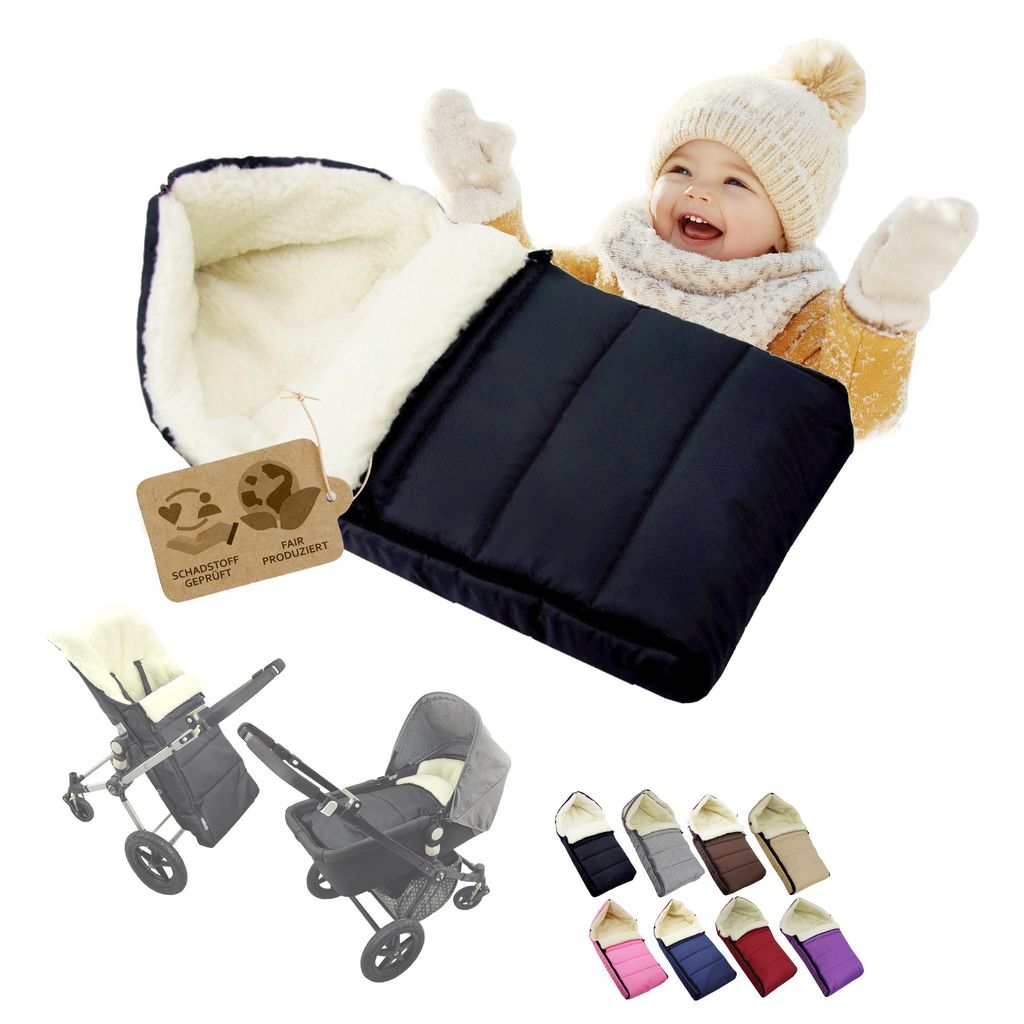 BAMBINIWELT Winterfußsack Fußsack universal 90cm für Babyschale Kinderwagen Buggy Wolle LINIERT