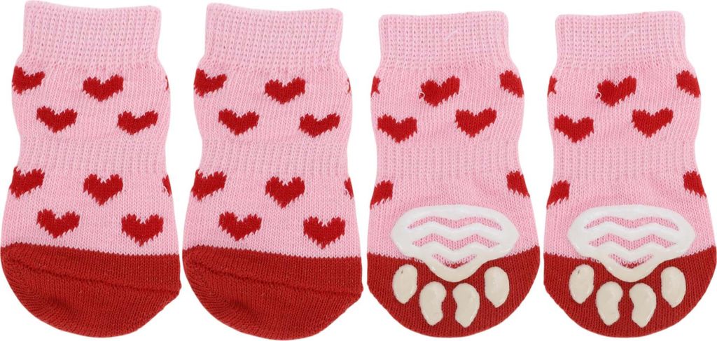 Hundesocken rutschfestes Herz-Muster Socken Hund Katzen Haustier Innensocken Pfoten-Schutz und Traktion Dank Silikongel für Hunde Katzen 1 Set(4 S...