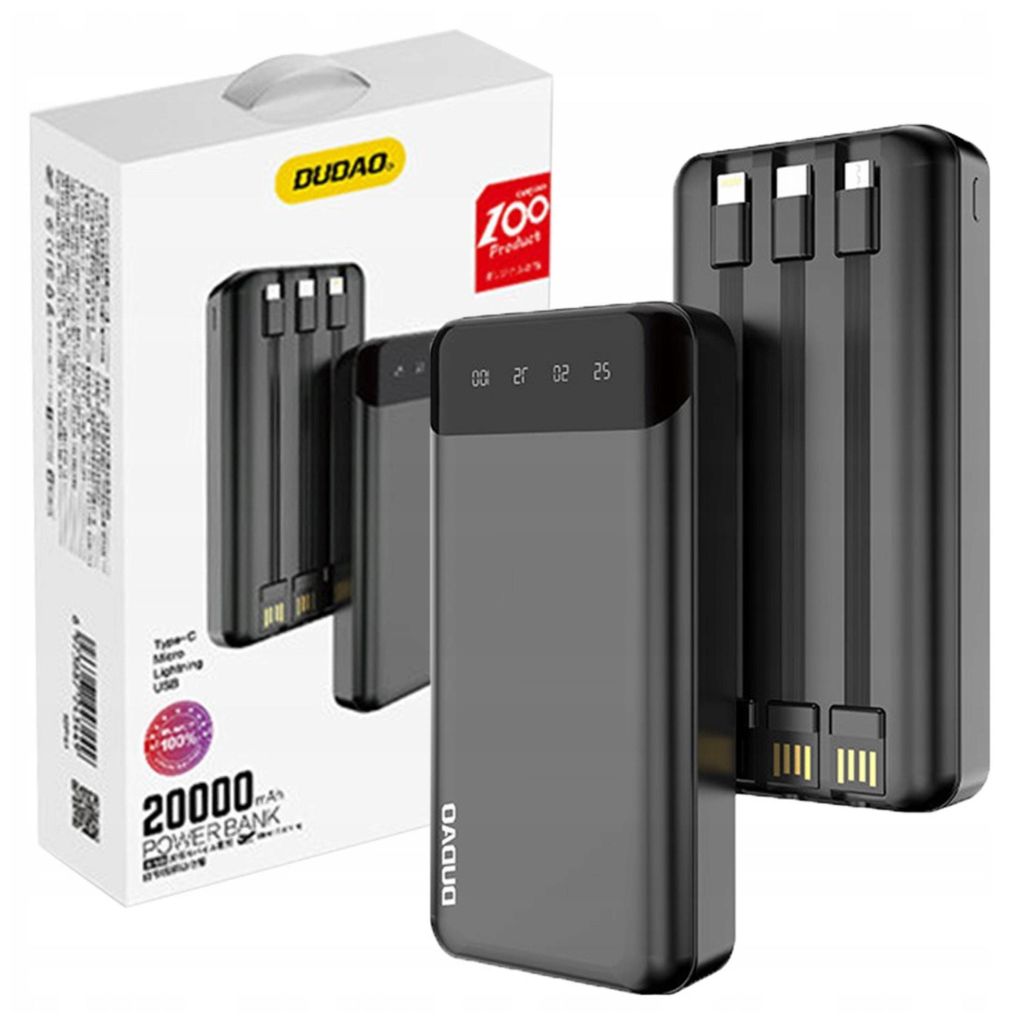 DUDAO capacious powerbank with 3 built-in cables 20000mAh Produktbild 