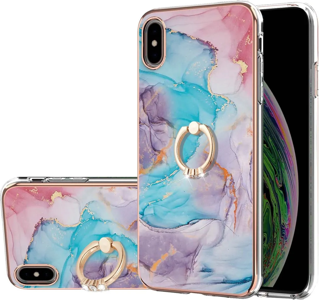 Cover Elegante iPhone X XS Blu con Ring Holder: Silicone Soft-Touch