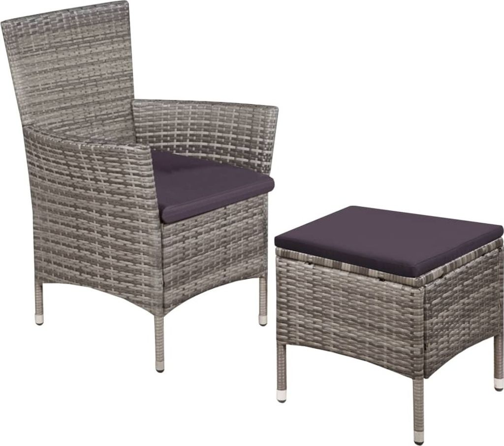 Gartenstuhl und Hocker mit Polstern Poly Rattan Grau 44092