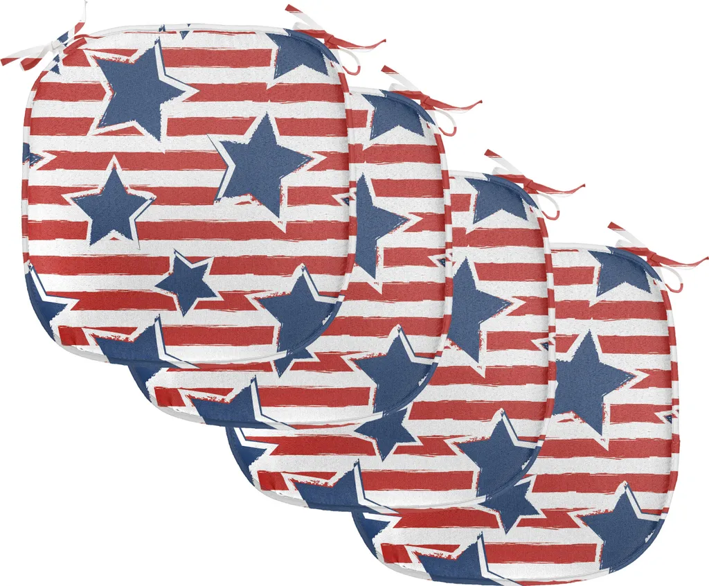 ABAKUHAUS 4 luglio Imbottitura per sedie da sala da pranzo, American Glory Design, Cuscino decorativo impermeabile con cinturini per sedie da cucina, 40 cm x 40 cm - confezione da 4, blu cobalto rosso cinabro - 1