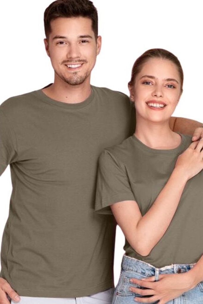 Leichtes Uni-T-Shirt aus Baumwolle, 100% Baumwolle, unbedruckt, einfarbig, 150g/m2, Farbe army, Größe L
