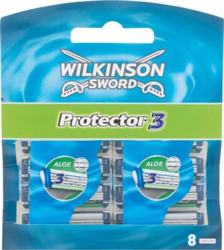 A package of Wilkinson Sword Protector 3 razor blades.