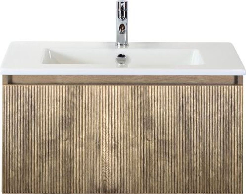Badmöbelset 2-teilig Einzelbadmöbel Sanox Frozen 3D BxHxT 81 x 42 x 46 cm Frontfarbe französische eiche mit Waschtisch K