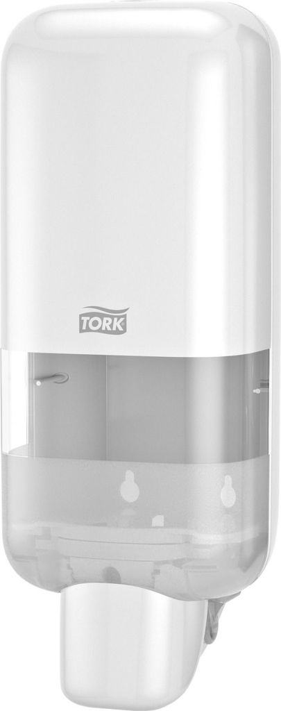 A white Tork soap dispenser is shown against a white background.