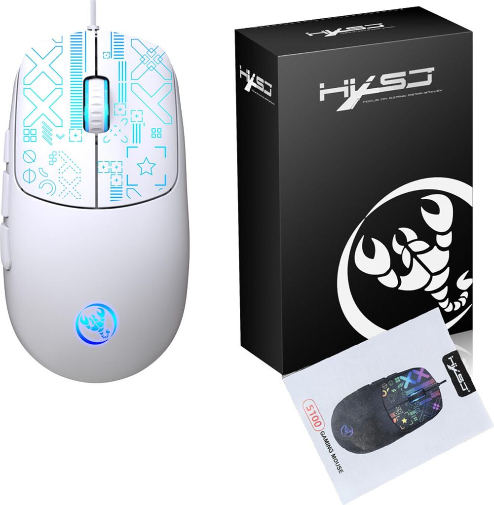 Kabelgebundene Gaming-Maus mit 3600DPI Farbige Hintergrundbeleuchtung 6-Tasten für PC/Desktop Computer/Laptop Weiß