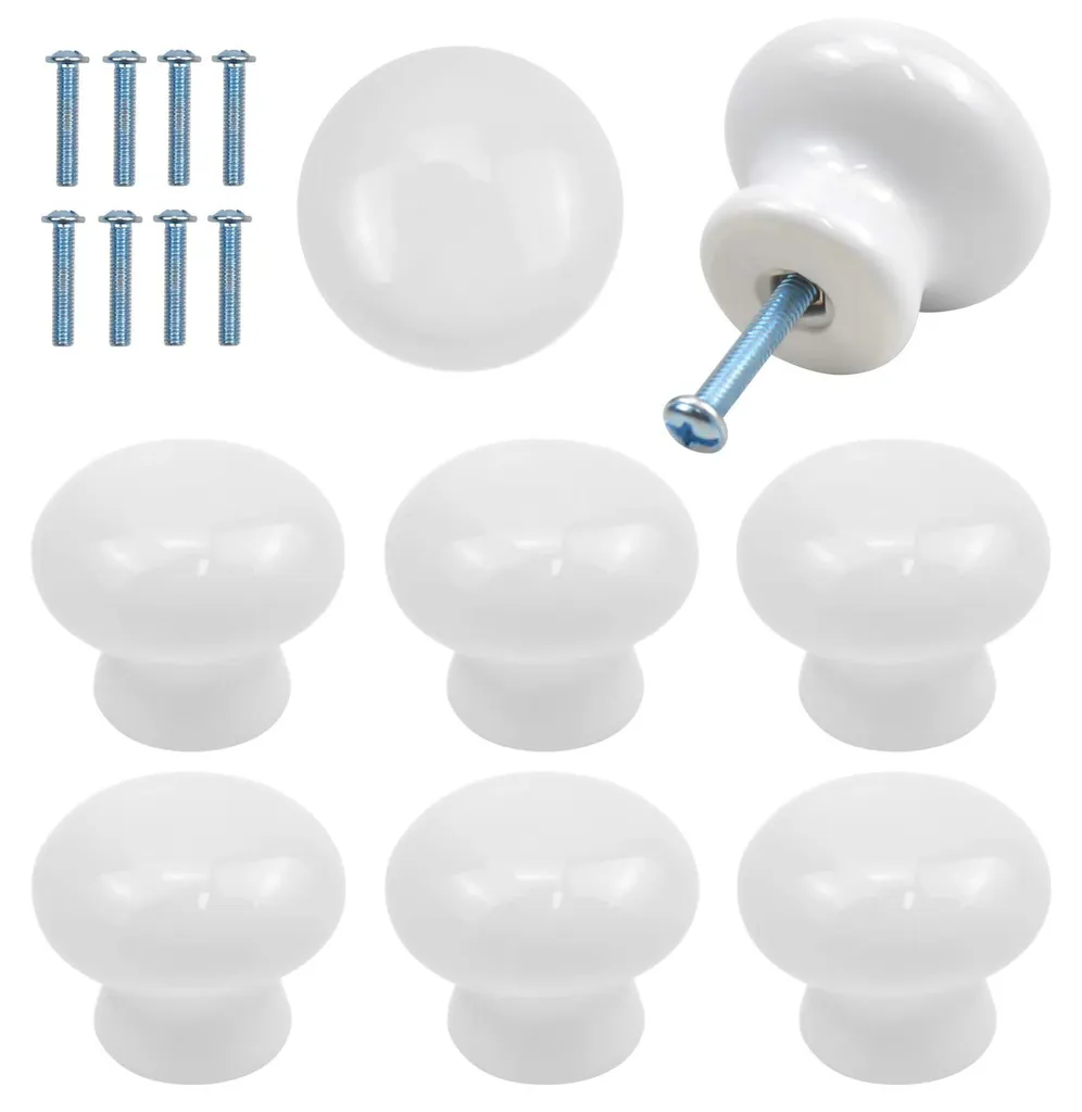 Lot de 8 boutons de porte blancs en céramique 35mm pour armoires