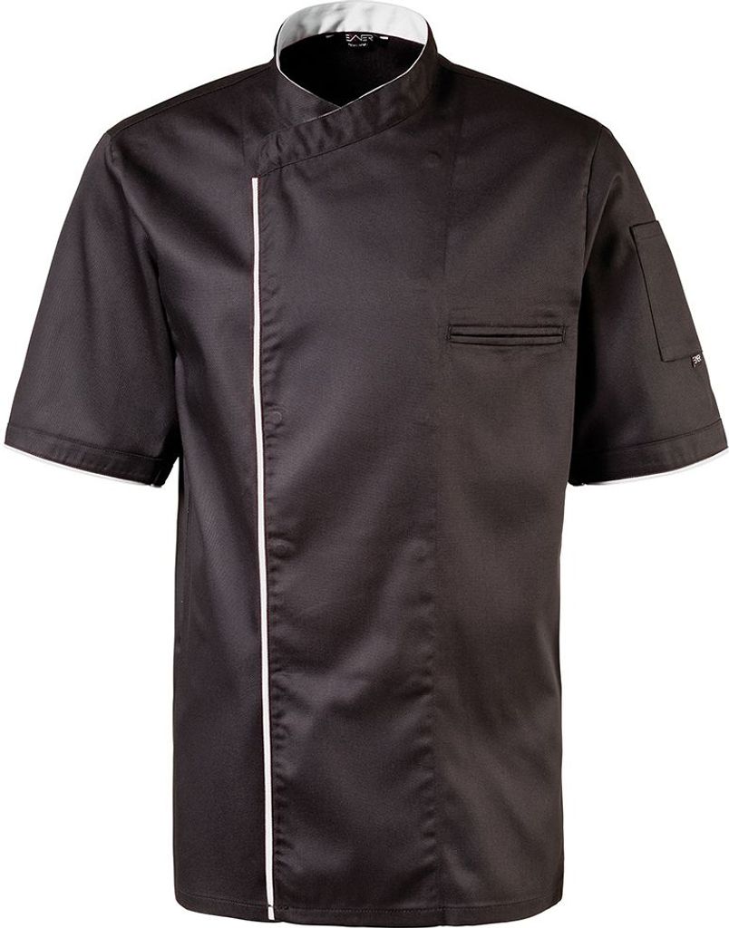 Kochjacke halbarm, Druckknöpfe, Fb. schwarz, Paspel weiss, Gr. 4XL : 4XL : weiß : 65% Polyester 35%Baumwolle 220 g/m²