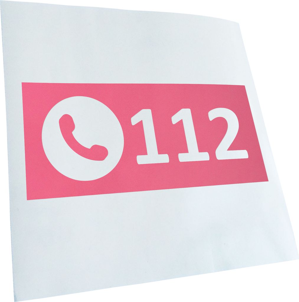 Kiwistar - Autoaufkleber - Notruf 112 Rufnummer - Hellrosa - 30x13cm - Aufkleber für Auto, Laptop, Fahrrad, LKW, Motorrad mehrfarbig JDM Decal Racing