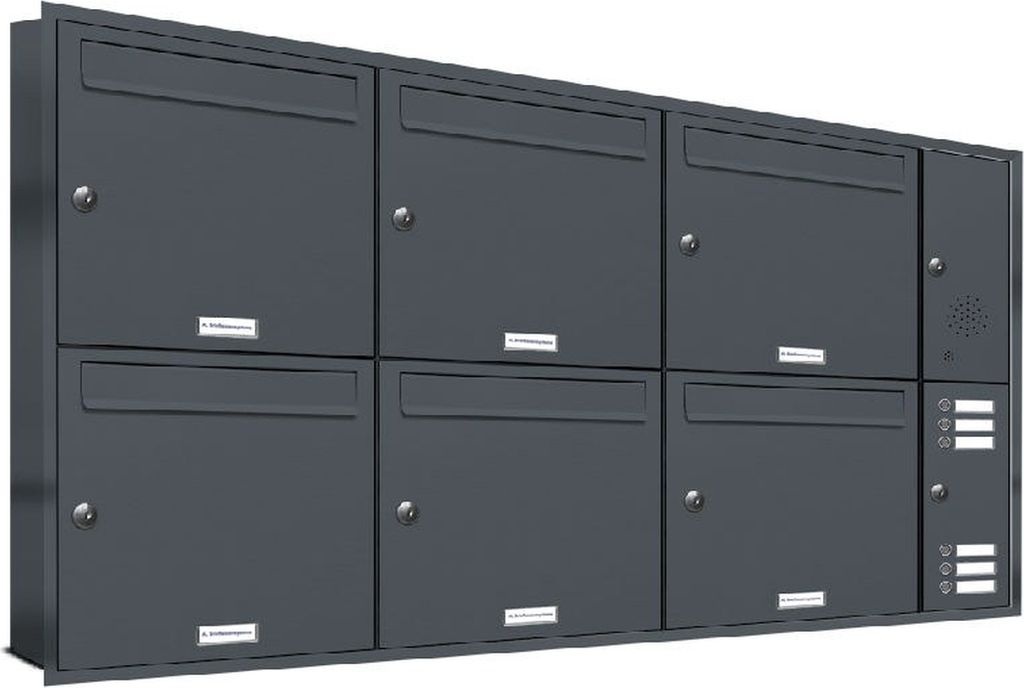 6er Briefkasten Anlage für Unterputz Montage Klingel RAL 7016 Anthrazit