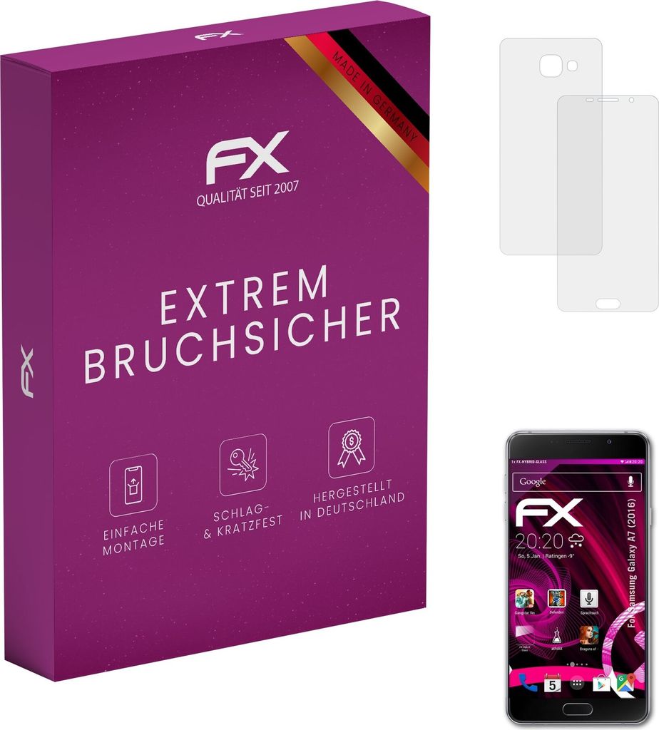 atFoliX FX-Hybrid-Glass Displayfolie kompatibel mit Samsung Galaxy A7 (2016) Glasfolie