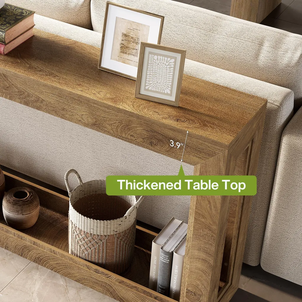 Console design étroite 160 cm chêne clair avec structure métallique - 6