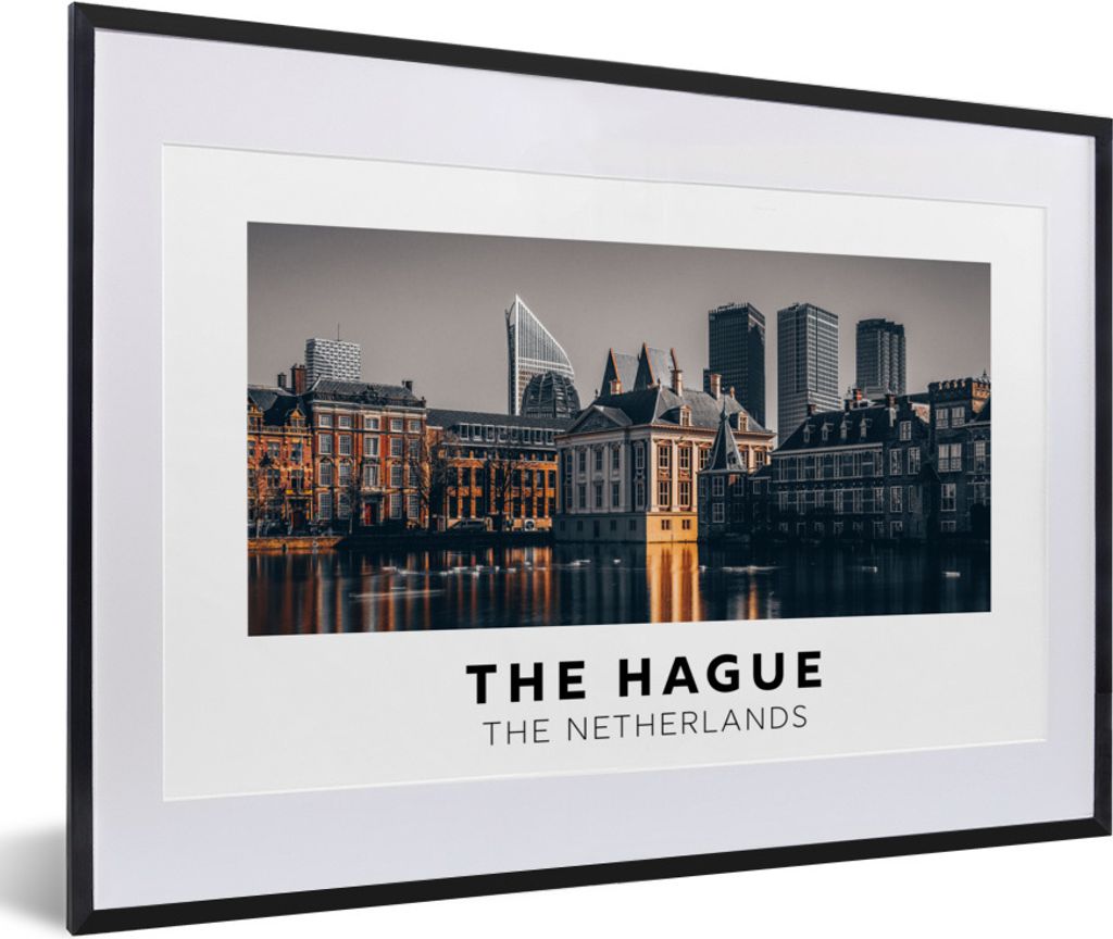 MuchoWow Gerahmtes Poster Niederlande - Abend - Den Haag 60x40 cm - Poster mit Schwarzem Bilderrahmen Wandposter Rahmen Foto Bilder - Schlafzimme...