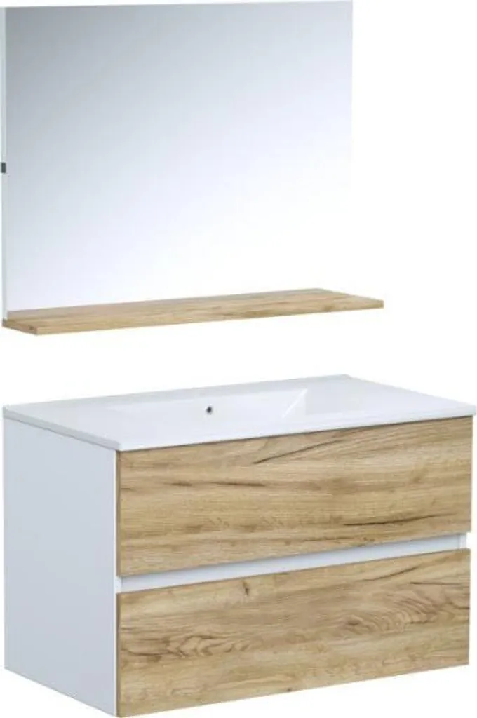 Meuble de bain gain de place 80 cm en bois avec rangement MONZA