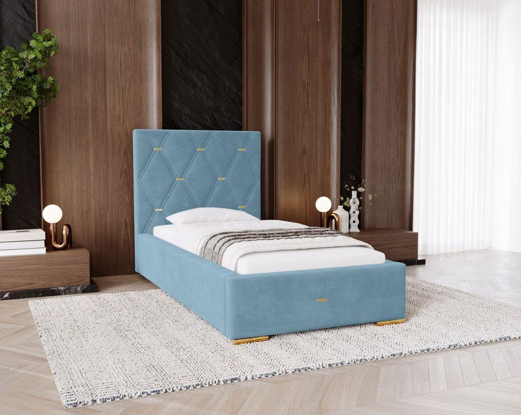 Gepolstertes Einzelbett 80x200 mit Stauraum DANVILLE 2 - hellblau