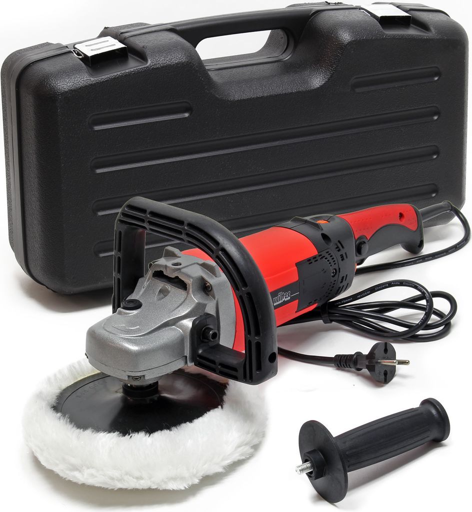 Wiltec Auto Poliermaschine Schleifmaschine 1500W bis 3000 U/min, Poliergerät mit 6 Stufen inkl. 1 Pad und Koffer, Tellerschleifer, Rotationsschleifer