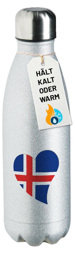 Huuraa Trinkflasche Island Flagge Herz 500ml Silver Edelstahl Wasserflasche Trinkflasche Geschenkidee