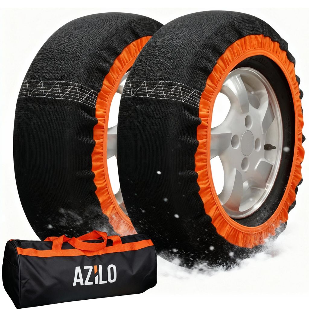 Azilo Auto Schneesocken Textil Schneeketten rutschfeste Snowsocks geeignet für Reifen größe L