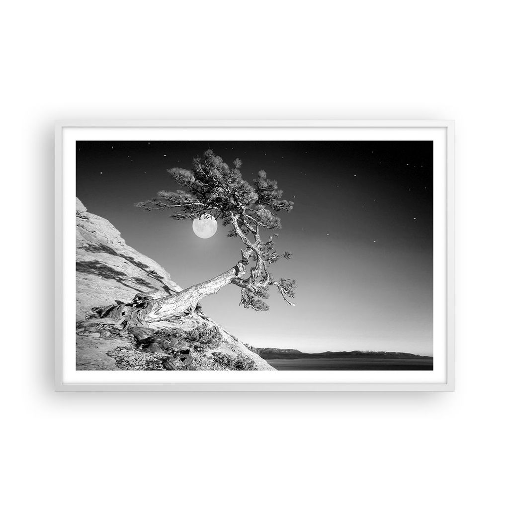 Gerahmtes Poster - Weißer Rahmen - Voll der Mond Baum - 91,5x61 cm - Wand Bild - Wanddeko - Wandbilder - Kunstposter - Wandposter - Bilderrahmen -...