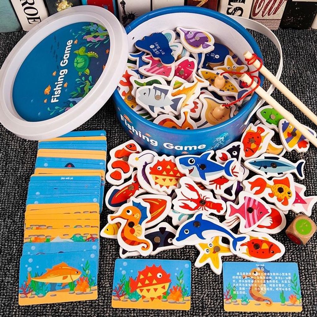 Hersteller Großhandel mit magnetischen Holzfischen für Kleinkinder, Babys, praktische Eltern-Kind-Spiele, Kindergartenmaterialien, Angelspielzeug...