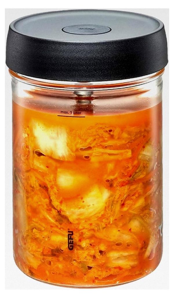 Fermentierglas NATIVO 1 Liter, mit Beschwerungsgewicht, Fermentationsglas mit Gewicht und Deckel, transparent, zum Einlegen und Fermentieren