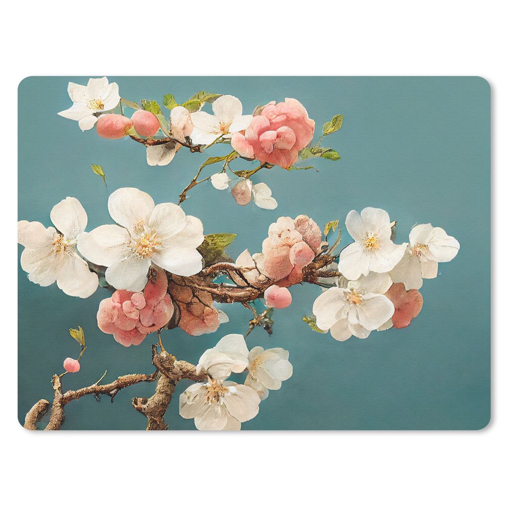 MuchoWow Mauspad Mousepad Blumen - Blüte - Kirsche - Zweig - Weiß 23x19 cm - Mousepads - Maus Mat - Pad - Mausunterlage - Schreibtischunterlage...