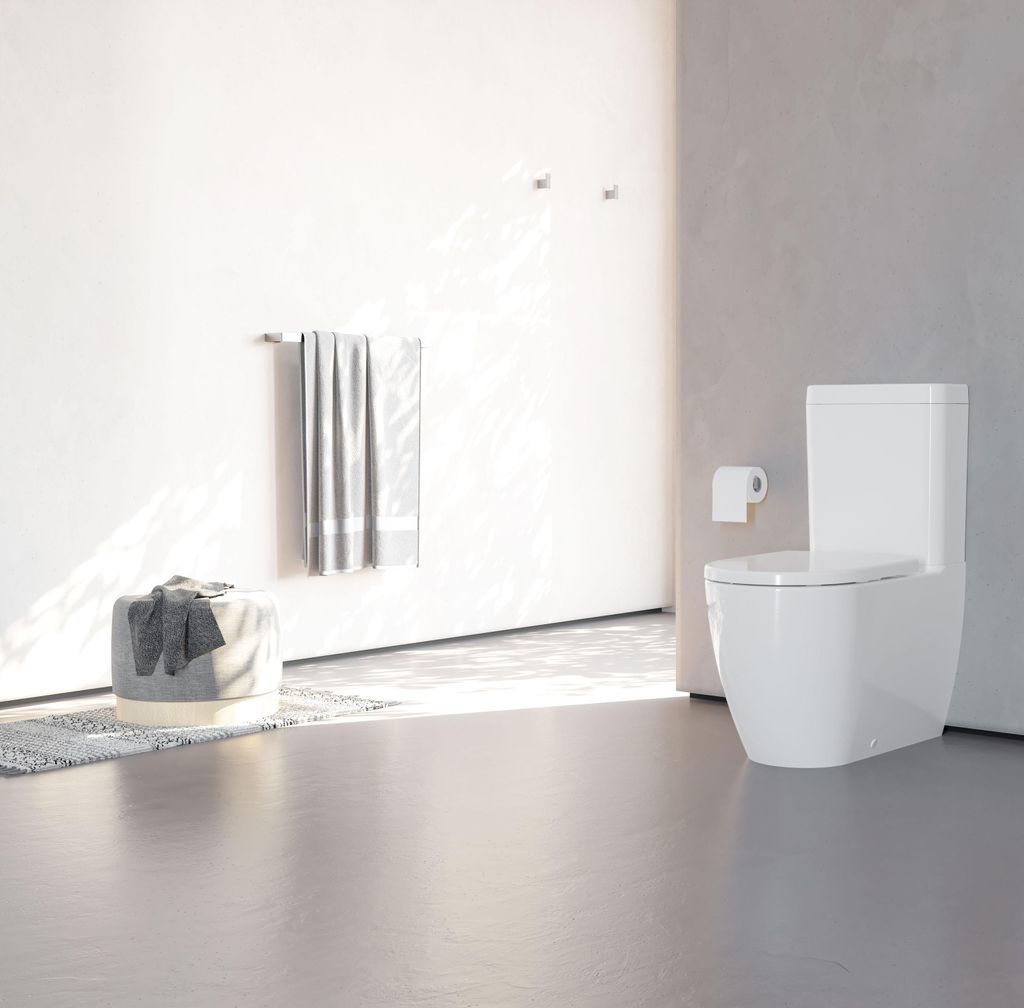 SANYCCES ARC Stand-Kombi-WC Wasschernaschluss unten spülrandlos mit SoftClose WC-Sitz, weiß
