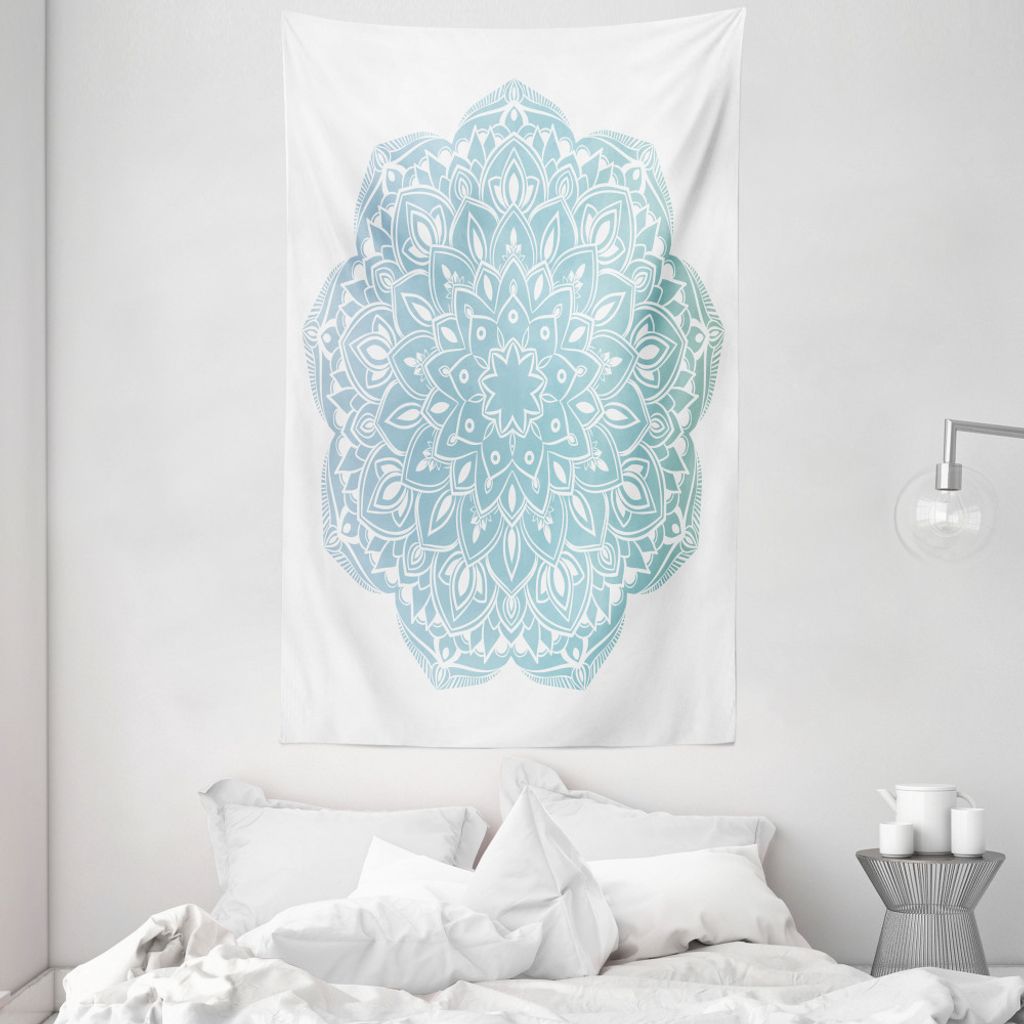 ABAKUHAUS Blauer Mandala Wandteppich und Tagesdecke, Oriental Round Motiv aus Weiches Mikrofaser Stoff Waschbar ohne Verblassen Digitaldruck, 140 x...