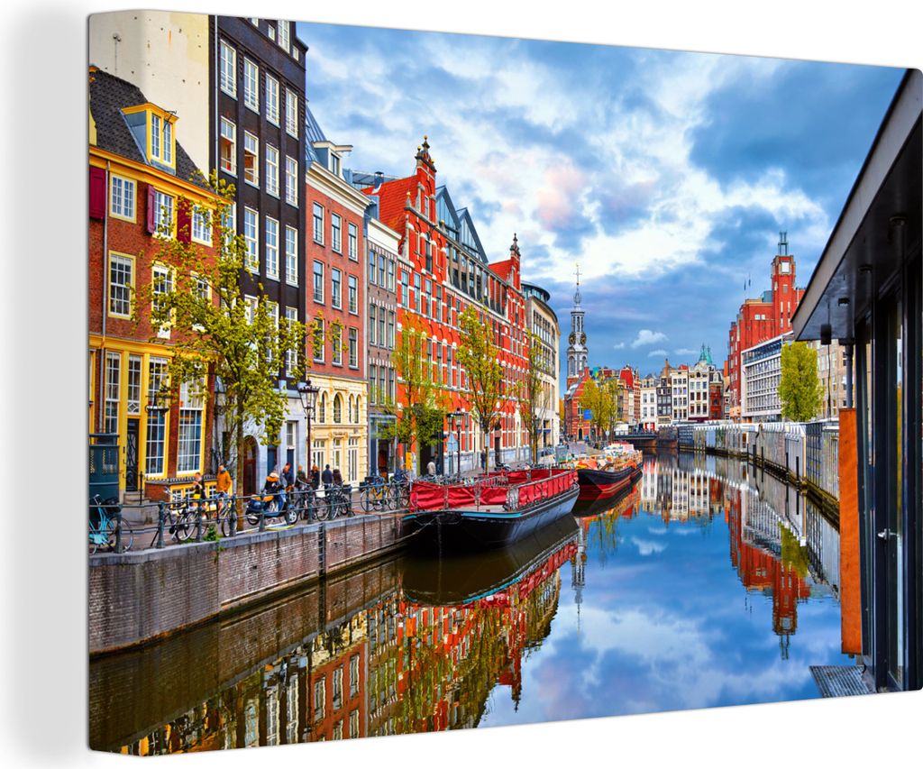 OneMillionCanvasses - Leinwandbilder - 150x100 cm, Amsterdam - Kanal - Zentrum, Wandbilder Kunstdruck Wanddekoration