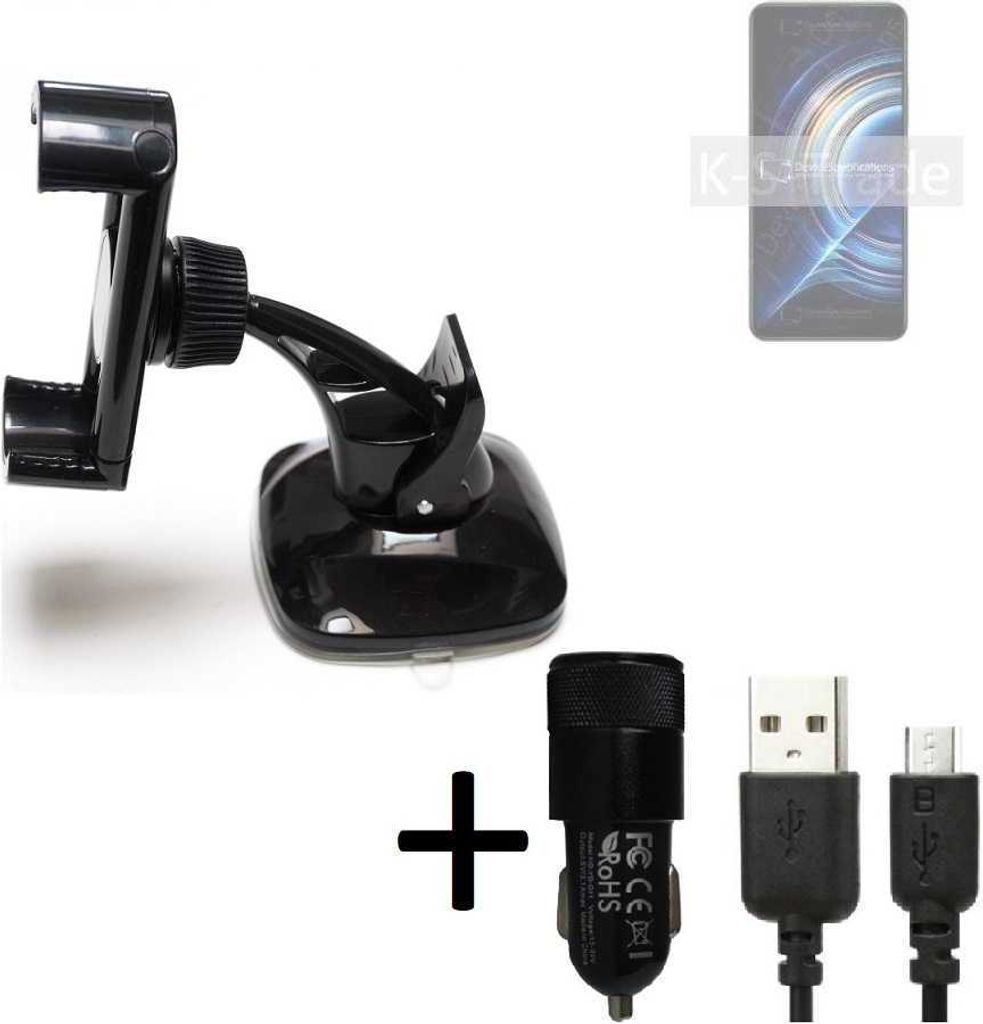 K-S-Trade Halterung kompatibel mit Xiaomi Redmi K50 Pro Windschutzscheibe / Armaturenbrett + LADEGERÄT mit Mico USB Kabel Autohalterung KFZ Halter