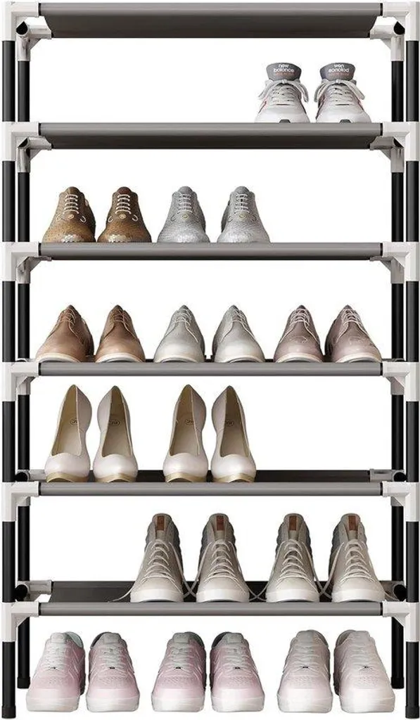 Grand meuble à chaussures 6 étages pour 18 paires noir métal renforcé