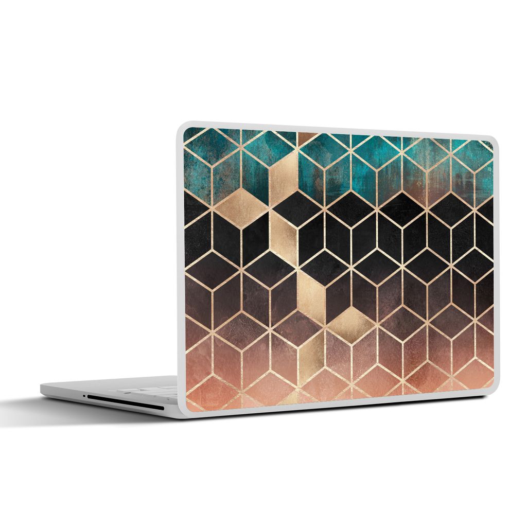 MuchoWow Laptop Aufkleber Sticker Cover Abstrakt - Würfel - Gold - Muster - Luxus 36.5x27.5 cm - Laptop-Sticker