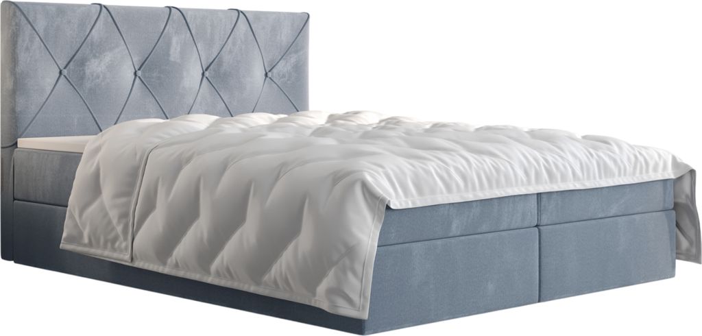 Roe Furniture | Boxspringbett 160x200 cm - Blau, Komplett-Set mit Matratze, Polsterbett, Betten, Familienbetten, Gästebett - ALTEA