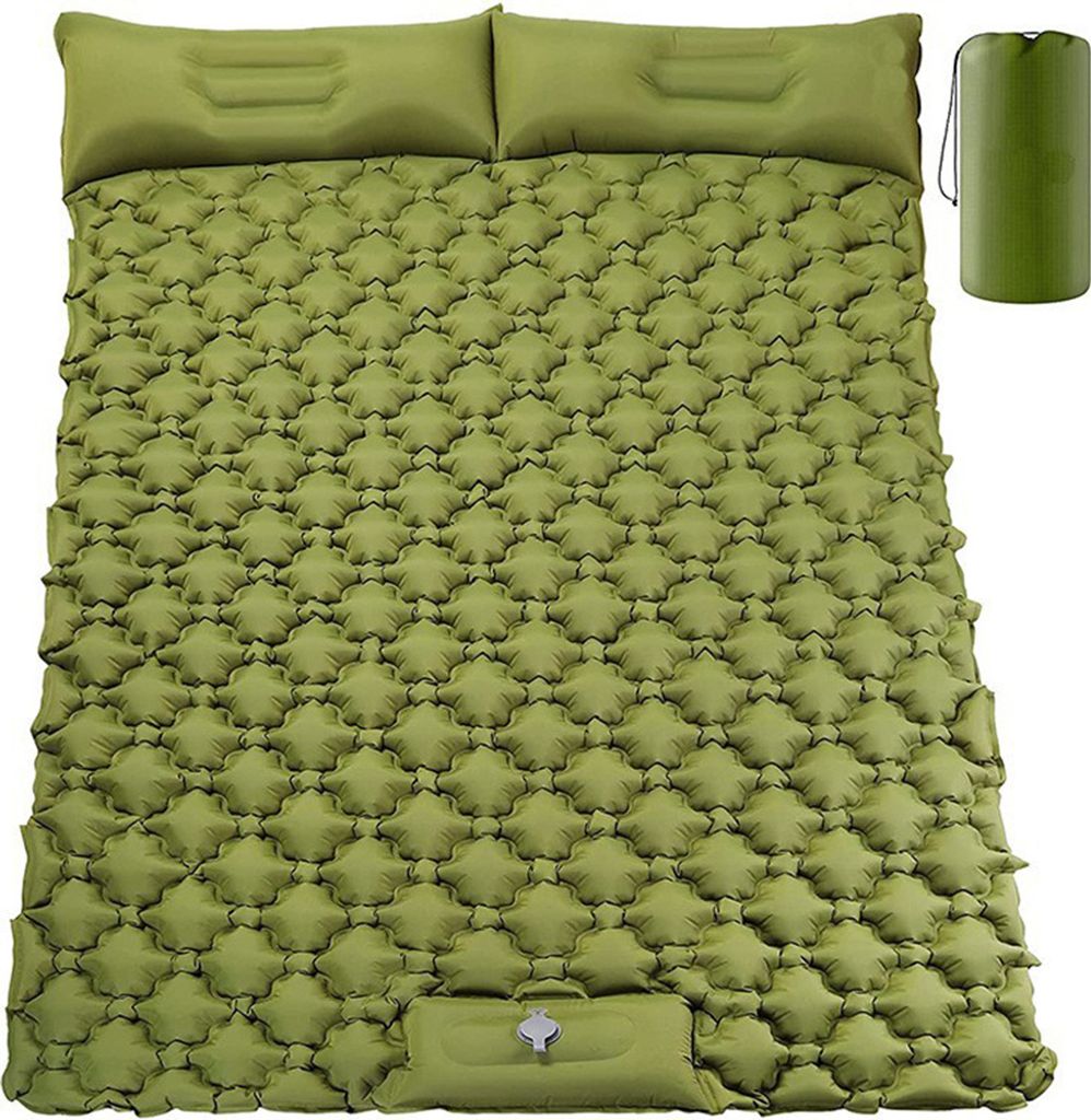 Aufblasbare Isomatte für 2 Personen, Outdoor, ultraleichte Campingmatratze, kleines Packmaß, wasserdicht, faltbar, Isomatten mit Kissen, Fußpump...