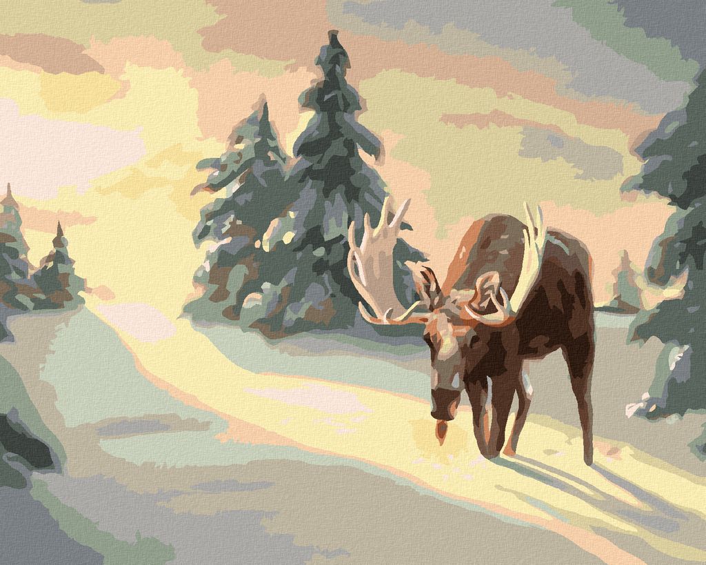 Zuty - Malen nach Zahlen - ELCH IM SCHNEE STEHEND (D. RUSTY RUST), 40x50 cm, mit Keilrahmen (bereits gespannt)