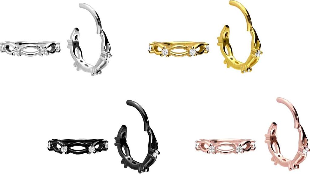 Ohrpiercing, Nasenpiercing, Septum Piercing Chirurgenstahl Segmentring Clicker DOPPELT GEDREHT + KRISTALLE Gold Innendurchmesser: 10 mm